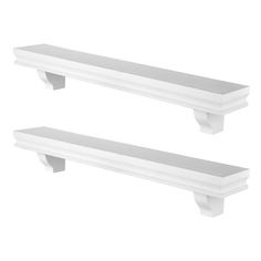 two white shelfs with brackets on each side