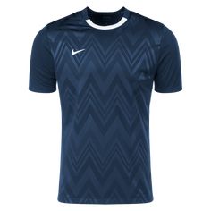 the nike soccer jersey is shown in dark blue with white trims and a chevron pattern