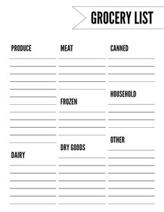 grocery list with the words grocery list written in black and white on top of it