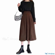 Orcajump - High-Waisted Corduroy Skirt: A Fashionable and Vintage Addition to Your Wardrobe Skirts Midi High Waisted, Black Pencil Skirt, Corduroy Skirt, Black Pencil, Types Of Skirts, A Line Skirt, A Line Skirts, Pencil Skirt, Midi Skirt