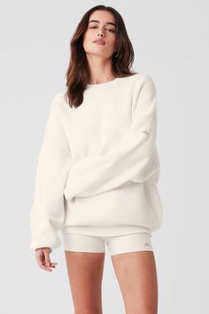 Scholar Crew Neck Sweater - Ivory Sport Fits, Skater Outfit, Chanel Loafers, Top Marks, Tennis Club, Womens Capris, Oversized Silhouette, Figure Skater, Clean Girl