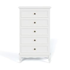 a white chest of drawers on a white background