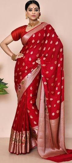 Red and Maroon color Saree in Chiffon fabric with Weaving, Zari work Red Self-design Georgette Saree, Red Art Silk Blouse Piece For Wedding, Red Georgette Blouse Piece For Wedding, Red Georgette Blouse For Wedding, Red Georgette Traditional Wear With Self Design, Red Georgette Saree With Motifs, Red Georgette Dupatta With Zari Weaving, Red Georgette Dupatta With Motifs, Red Georgette Saree For Traditional Ceremonies