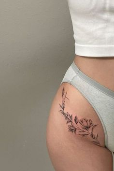 Pelvic Tattoos, Floral Hip Tattoo, Flower Hip Tattoos, Hip Tattoo Designs, Floral Thigh Tattoos, Hip Thigh Tattoos, Hip Tattoos Women, Spine Tattoos For Women, Thigh Tattoos Women