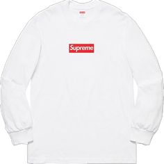 supreme white long sleeve t - shirt with red box logo