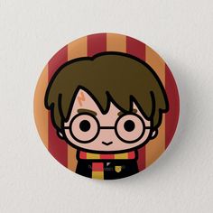 a harry potter button with glasses on it