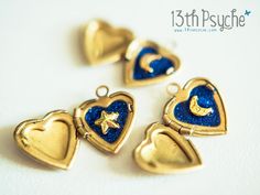 There is a beautiful tiny heart-shaped locket pendant necklace. When you open it you find a night sky featuring a moon or a star. It's filled with shiny blue glitter mixed with a little bit of resin. D E T A I L S ✦ You can choose between Gold plated brass chain, Gold plated Stainless steel Chain or Stainless steel golden satellite chain (beaded one). ✦ About Hypoallergenic gold plated Stainless steel chain: These are hypoallergenic and non-tarnish. Stainless steel is one of the best base metals Gold Heart Locket, Locket Pendant Necklace, Heart Locket Necklace, Tiny Heart, Moon Jewelry, Heart Locket, Blue Glitter, Locket Necklace, Brass Chain