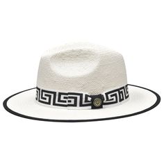 Valentino Wide Brim Pinch Front Fedora by Bruno Capelo – DAPPERFAM Elegant Fedora Straw Hat Made Of Paper Straw, Woven Paper Straw Fedora With Flat Brim, Adjustable White Straw Fedora, White Straw Fedora With Flat Brim, Trendy Short Brim Straw Panama Hat, Trendy Straw Panama Hat With Short Brim, Elegant Straw Visor Hat, Elegant Summer Panama Visor Hat, Woven Paper Straw Fedora Panama Hat