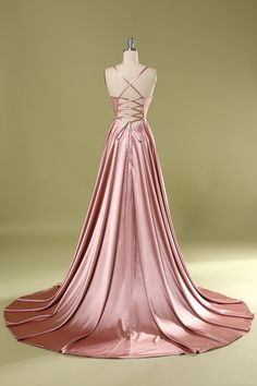 Prom Ball Gown With Spaghetti Straps And Fitted Bodice, Prom Ball Gown With Fitted Bodice And Spaghetti Straps, Spaghetti Strap Ball Gown With Fitted Bodice For Prom, Fitted Spaghetti Strap Ball Gown For Prom Season, Fitted Ball Gown With Spaghetti Straps For Prom, Fitted Spaghetti Strap Ball Gown For Prom, Elegant Spaghetti Strap Ball Gown For Prom, Pink Spaghetti Straps Dress With Lace-up Back, Pink Dress With Lace-up And Strappy Back