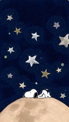 a dog sleeping on the moon with stars in the sky