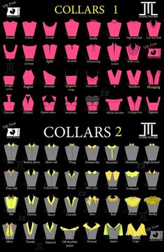 a poster with different types of collars on it's sides and necklines