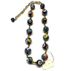 Vintage Murano Glass Beaded Necklace. Gold tone chain with hook closure and extension chain. Large glass Murano beads, has original tag that reads made in Italy. JH37H. Glass Beaded Necklaces With Adjustable Chain, Retro Round Beaded Glass Jewelry, Retro Beaded Chain Jewelry With Round Beads, Murano Glass Beads, Rhinestone Bracelet, Glass Bead Necklace, Beaded Necklaces, Vintage Wool, Murano Glass