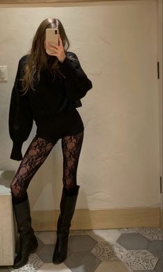 Lace Tights Outfit, Arielle Vandenberg, Nightlife Outfits, Party Fits, Autumn Fits, Lace Tights, Miss Sixty, Tights Outfit, Mode Inspo