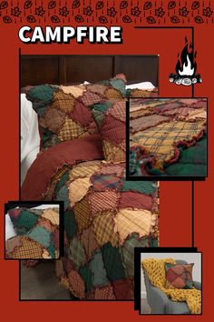 an advertisement for a campfire bedding set with pictures of the bedspread and comforter