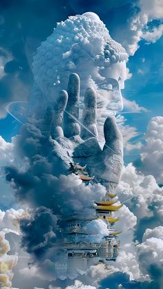 an image of a person's hand in the clouds