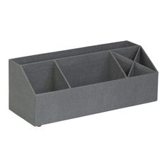 a gray desk organizer with three compartments on the bottom and one section in the middle