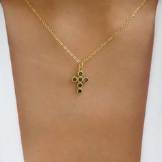 Material: gold plated stainless steel, crystals Length: 16" + 2" extension Pendant size: 0.5" x 0.65" IMPORTED Cross Accessories, Necklace Emerald, Crystal Cross, Holy Cross, Silver Heart Necklace, Silver Chain Necklace, Heart Necklace, Silver Necklaces, Cross Necklace