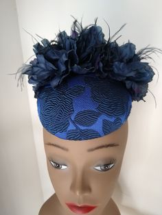 Elegant cocktail hat decorated with navy blue peonies and ostrich feathers. Made in-a-smoke-free-and-pet-free-environment. Luxury Blue Fascinator For Formal Occasions, Luxury Blue Headpieces For Royal Ascot, Mother Of The Bride Navy Hats, Luxury Blue Party Hat, Luxury Blue Fascinator For Royal Ascot, Mother Of The Bride Blue Hats, Navy Blue Decor, Blue Peonies, Blue Cocktails