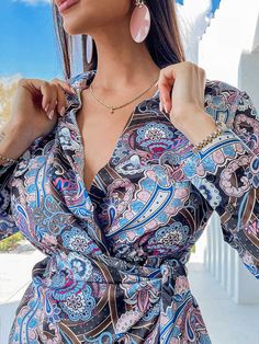 Women Boho Vintage Print Mini Shirt Dress Autumn Long Sleeves V-neck Bandage Elegant Women's Dresses Vestidos De Mujer Casual V-neck Top With Tie Waist For Party, Party Top With Tie Waist And V-neck, Party V-neck Top With Tie Waist, Fall Floral Print V-neck Wrap Dress, Fall Floral V-neck Wrap Dress, Fitted Printed V-neck Wrap Dress, Neck Bandage, Dress Autumn, Elegant Dresses For Women