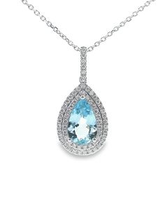 18K white gold necklace with round faceted diamonds weighing 0.38 carat total and one pear shaped aquamarine weighing 1.55 carats. * Can be worn 16 or 18 inches long. * Diamonds are G/H color, VS clarity. ✈️ Choose free shipping at checkout ☎️ Call 201-722-0216 with questions 🌈 Massoyan Jewelers since 1993 💭 Chat with us live! Bottom right corner of your screen Pear-shaped Blue Topaz Necklace, White Gold Necklace, Women Anklets, Bridal Engagement Rings, White Gold Necklaces, Bridal Bands, Long Pendant Necklace, Colorful Jewelry, Gold Bangle Bracelet