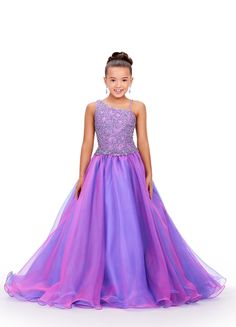 Ashley Lauren Kids 8218 Beaded Crystal Girls Pageant Dress two tone Ball Gown Train Formal A dress fit for a queen! This organza ball gown features a two tone skirt with a beautiful fully beaded one shoulder bodice.  COLORS: Lilac/Sky Two Tone Skirt, Beaded Bustier, Lilac Gown, Organza Ball Gown, Fashion Cupcakes, Miss Pageant, Ashley Lauren, Interview Dress, Designer Formal Dresses