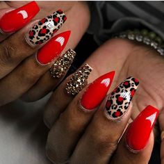 Red Leopard Nail Designs, Red Leopard Nails, Red Nails Cheetah Print, Red Leopard Print Nails, Leapord Nails Acrylic Red, Red Glitter Cheetah Nails, Cheata Nails Red, Nails Images, Leopard Print Nail