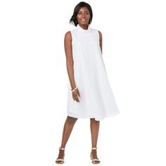 This sophisticated sleeveless georgette dress is the perfect easy and effortless, one-step, desk-to-dinner ensemble. Dot Print Dress, Georgette Dress, Professional Wardrobe, Mock Neck Dress, Woman Within, Ladies Of London, White Dresses, Maxi Tank Dress, Fit Flare Dress