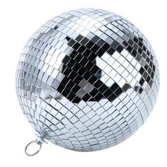 a shiny disco ball hanging from a keychain on a white background with clippings