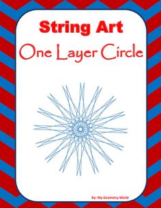 the cover of string art one layer circle, with blue and red stripes in the background