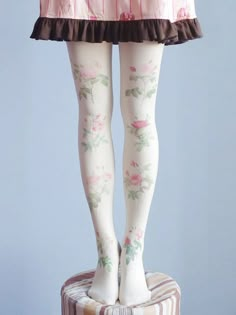 Rosette Floral Print Tights Funky Tights, Cool Tights, Floral Tights, Pink Tights, Cosplay Kawaii, Colored Tights, Printed Tights, Patterned Tights, Stocking Tights