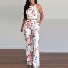 Women's 2-piece Set Wide Leg Pants Summer New Two-piece Short Printed Sexy Vest High Waist Wide Leg Pants Women Casual Suit Party Make-up, Back To School Fashion, Chic Pants, Top And Pants Set, Printed Sleeveless Top, Top Pants Set, Print Pants, Floral Pants, Trend Fashion