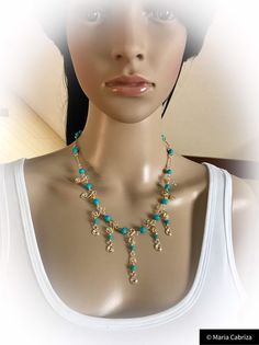 Jewelry - Handmade Jewelry - Gold and turquoise Jewelry Set - Wire wrapped Jewelry - Turquoise glass Gold And Turquoise Jewelry, Turquoise Jewelry Set, Glass Beads Jewelry, Jewelry Turquoise, Turquoise Glass, Gold Copper, Wrapped Jewelry, Timeless Accessories, Delicate Details