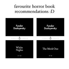 four black and white logos with the words, favorite horror book recommendators'd