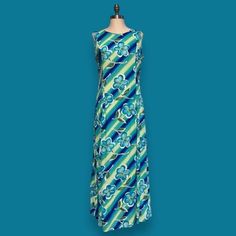 Maxi Hawaiian Sundress Rayon Flowers Medium Summer Dress Loungewear | eBay Retro A-line Maxi Dress, Retro Lined Maxi Dress For Beach, Green Sleeveless Lined Maxi Dress, Retro Lined Dresses For Vacation, Retro Green Floral Print Maxi Dress, Green Retro Maxi Dress With Floral Print, Sleeveless Retro Maxi Dress For Vacation, Retro Blue Vacation Dress, Retro Green Dress For Vacation