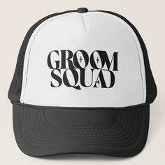 Gear up for an epic adventure with our Groom Squad Trucker Hat! A must-have groomsman gift for the most daring stag team. Embrace the modern typography, black and white design, and let the masculinity shine. A perfect accessory for him on his bachelor party! Typography Black And White, Groom Squad, Sox Hat, Groomsman Gift, Baseball Trucker Hat, Modern Typography, Black And White Design, Bachelor Party, Groomsman Gifts