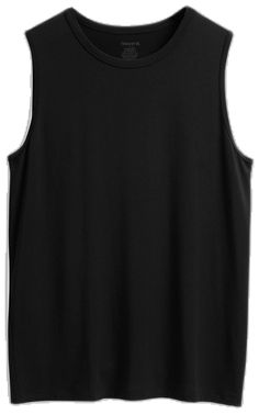 Black Sleeveless Relaxed Fit Activewear, Relaxed Fit Black Muscle Tank Tee, Black Relaxed Fit Tank Muscle Tee, Relaxed Fit Muscle Tee Tank For Athleisure, Relaxed Fit Muscle Tee Tank In Athleisure Style, Everyday Moisture-wicking Sleeveless Tank Top, Moisture-wicking Sleeveless Tank Top For Everyday, Solid Color Relaxed Fit Muscle Tee, Solid Relaxed Fit Muscle Tee