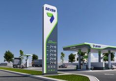 an artist's rendering of a gas station