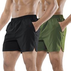 three men's boxer shorts in various colors and sizes, with no shirt on