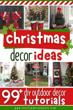 christmas decorating ideas for the front door and windows with text overlay that reads 39 diy outdoor decor