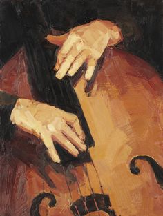 an oil painting of a person playing a violin with their hands on the strings,