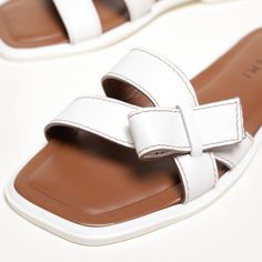 The Melissa - White - Calf Leather - M.Gemi Elegant Slide Sandals For Vacation, Elegant Summer Vacation Slides, Elegant Open Toe Slides For Beach, Elegant Beach Slides Slip-on, Chic Summer Slide Slippers, Elegant Open Toe Beach Slides, Elegant Slides For The Beach, Elegant Slides For Spring Vacation, Elegant Beach Slip-on Slides