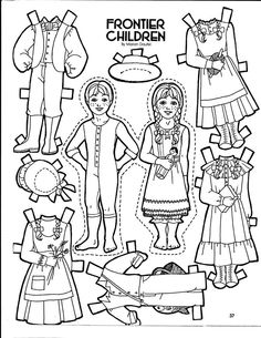 the paper doll pattern for children's clothes, including dresses and shoes with an image of