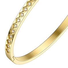 Introducing the Tina Bracelet, a dazzling accessory that radiates sophistication and charm. Crafted with precision and attention to detail, this bracelet features a distinct diamond pattern encircled with set stones, adding a touch of sparkle to any ensemble. Made from high-quality 18K gold plated stainless steel, the Tina Bracelet boasts a luxurious and durable finish that is resistant to water and tarnishing. Its hypoallergenic properties ensure comfortable wear for those with sensitive skin, Luxury Metal Bracelets With Diamond Accents, Luxury Metal Bracelets With Sparkling Stones, Luxury Metal Bracelet With Sparkling Stones, Metal Bangle With Diamond Accents, Elegant Diamond Bangle Bracelet With Sparkling Stones, Metal Diamond Jubilee Bangle Bracelet, Luxury Bangle Diamond Bracelet With Sparkling Stones, Luxury Diamond Bangle Bracelet With Sparkling Stones, Diamond Crystal Bangle Bracelet With Diamond Accents