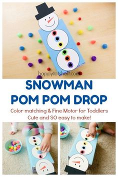 snowman pom pom drop craft for toddlers to make