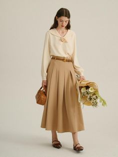 Long skirt with pleat detail. High waist, belt loops, and side zip closure. Lined. - Maxi- Side zip- Pleated High Waist Pleated Skirt Outfit, Elegant High-waist Skirt With Pleated Hem, Elegant High Waist Skirt With Pleated Hem, Fall Workwear Pleated Skirt With Belt Loops, Fall Flared Skirt With Belt Loops, Fall Pleated Skirt With Belt Loops For Work, Fall Workwear Skirt With Belt Loops, Workwear Skirt With Belt Loops, Workwear Skirt With Belt Loops And Relaxed Fit