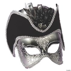 Conjure an eye-catching carnival look at your Halloween festivities with this Silver Venetian Mask. This elegant yet mysterious mask will tie your Venetian Halloween costume together for an exceptionally alluring look! This stunning silver plastic mask includes a black hat attached. Imported. Venetian Carnival Costume, Masks Venetian, Ash Wed, Masked Woman, Venetian Costume, Pancake Tuesday, Royal Costume, It's Tuesday, Plastic Mask