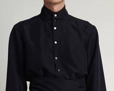 Formal Black Relaxed Fit Shirt, Mens Black Button Up Shirt, Semi-formal Black Shirt With Button Cuffs, Black Dress Shirt With Button Closure For Semi-formal, Modern Black Button-up Dress Shirt, Black Dress Pants Men, Mens Black Shirt, Mens Long Sleeve Shirt, High Collar Shirts