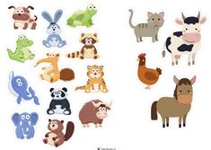 an assortment of farm animals cut outs