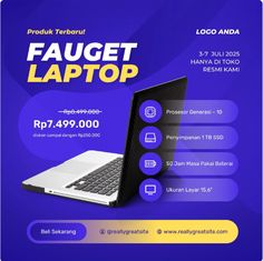 an advertisement for a laptop computer with the words fauget laptop on it's screen