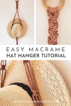 the easy macrame hat hanger is made with two different types of yarn